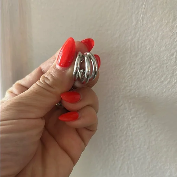 Stainless steel Silver Fan-Shaped Earrings - Picture 2 of 3